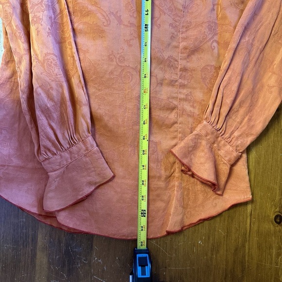 Ryan Michael Small Western Silk Cotton Orange Long Sleeve Ruffle Blouse Top - Picture 13 of 13